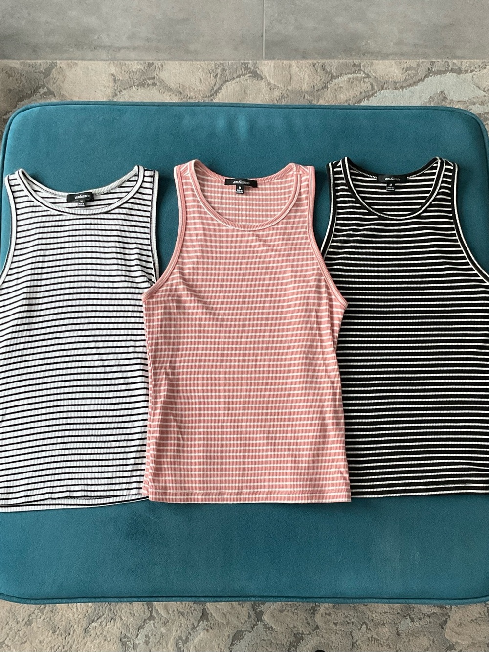 Ambiance Juniors Striped Tank Tops - Pink, Black & White Striped - 3 Pieces